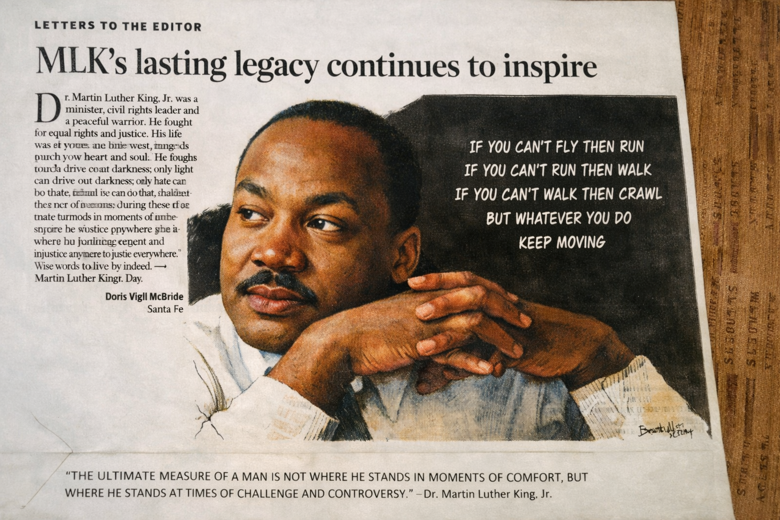 Colorized newspaper image of Dr. Martin Luther King Jr.